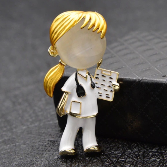 NEW 18K Gold Opal Doctor Nurse Brooch - Picture 2 of 13